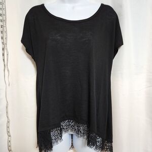 Wallflower Black Asymmetrical Cap Sleeve Blouse With Lace Bottom Size Small NWT